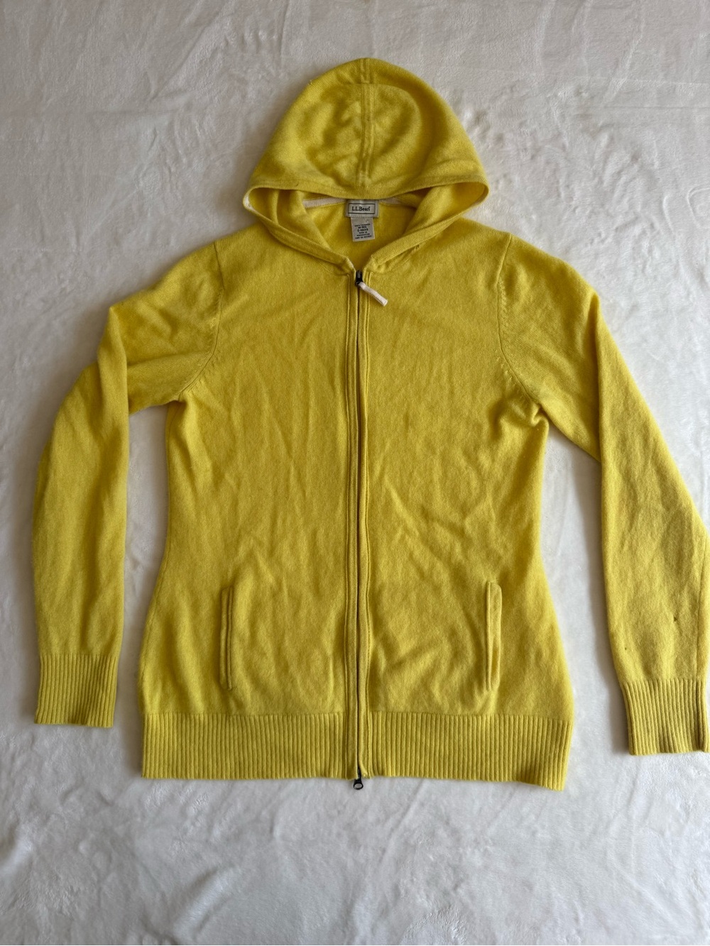 L.L. Bean 100% Cashmere Bright Yellow Hooded Zip Cardigan - Women